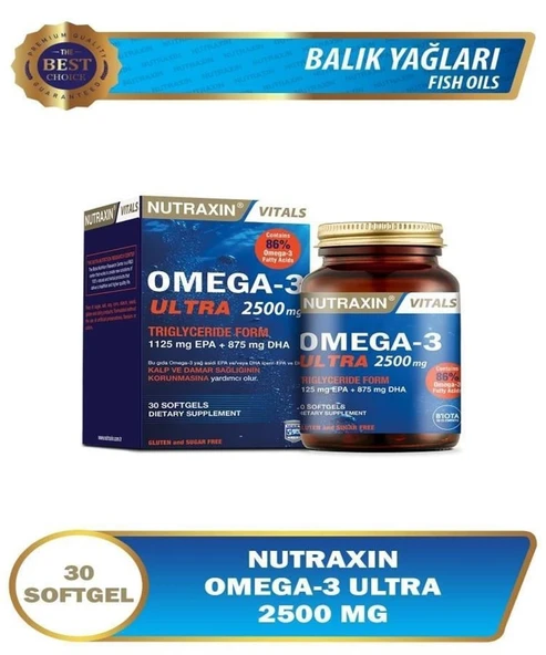 Nutraxin Omega 3 Ultra 2500 Mg 30 Yumuşak Kapsül - EPA DHA ürün görseli 1