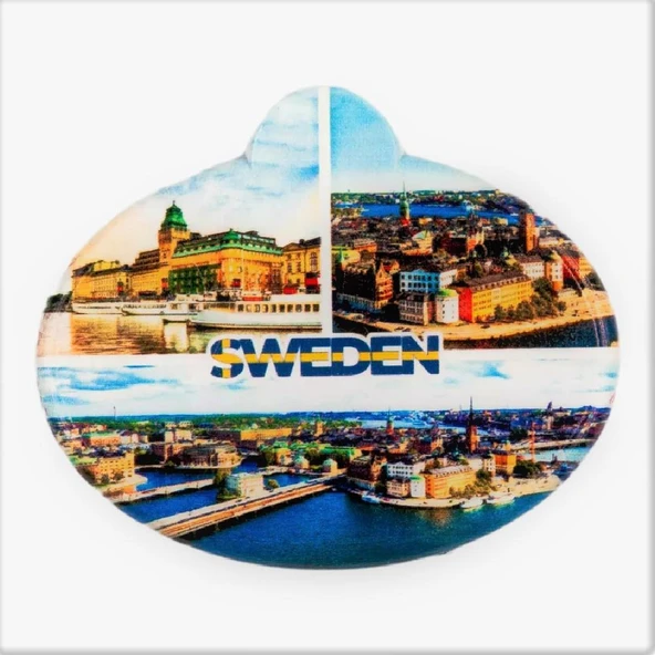 İsveç Stockholm Temalı Oval Magnet Buzdolabı Magneti ürün görseli 1