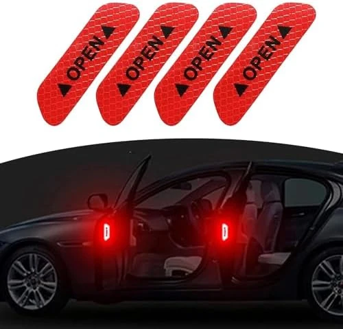 Araba Kapı Açık Uyarı Reflektörü Etiket Sticker 4'lü 9.5x2.5cm Kırmızı ürün görseli 1