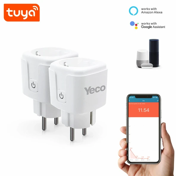 Yeco SP-16 Akıllı Priz, Wi-Fi Uyumlu, Telefonla Kontrol, 16A Akım Koruma, Enerji İzleme, 2 Adet ürün görseli 1