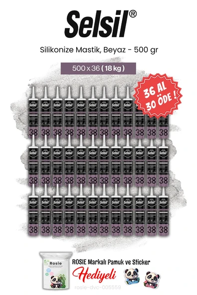 Selsil 500 gr, 36 AL 30 ÖDE Silikonize Mastik, Beyaz ve rosie pamuk ürün görseli 1