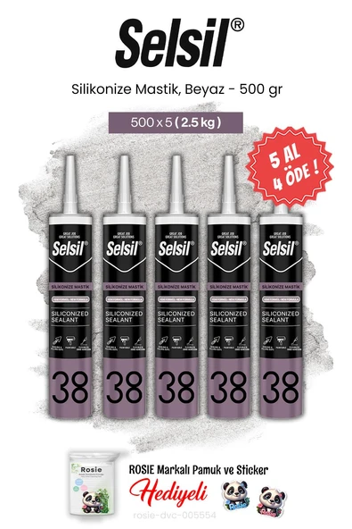 Selsil 5 AL 4 ÖDE Silikonize Mastik, 500 gr, Beyaz ve rosie pamuk ürün görseli 1