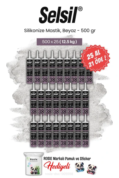 Selsil 500 gr, 25 AL 21 ÖDE Silikonize Mastik, Beyaz ve rosie pamuk ürün görseli 1