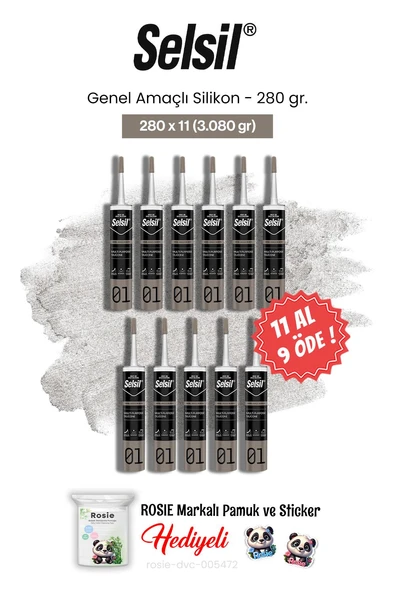 Selsil Genel Amaçlı Silikon 11 AL 9 ÖDE 280 gr ve rosie pamuk ürün görseli 1