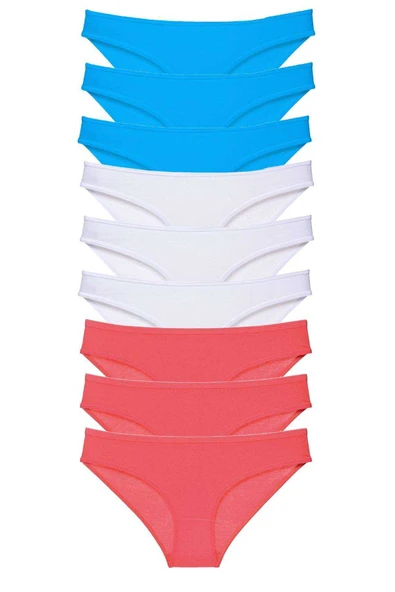 9 adet Süper Eko Set Likralı Kadın Slip Külot Fuşya Beyaz Mavi ürün görseli 1