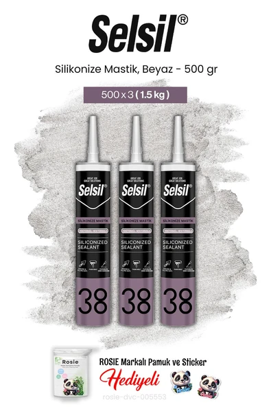 Selsil 3'lü Silikonize Mastik, 500 gr, Beyaz ve rosie pamuk ürün görseli 1