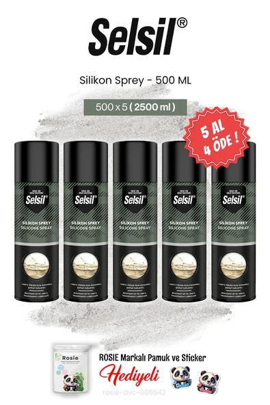 Selsil 5 AL 4 ÖDE Silikon Sprey, 500 ml ve rosie pamuk ürün görseli 1