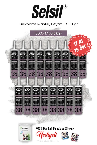 Selsil Silikonize Mastik, 500 gr, Beyaz 17 AL 15 ÖDE ve rosie pamuk ürün görseli 1
