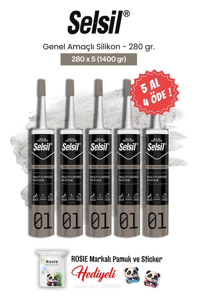 Selsil 5 AL 4 ÖDE Genel Amaçlı Silikon 280 gr ve rosie pamuk ürün görseli 1