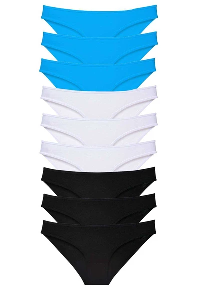 9 adet Süper Eko Set Likralı Kadın Slip Külot Siyah Beyaz Mavi ürün görseli 1