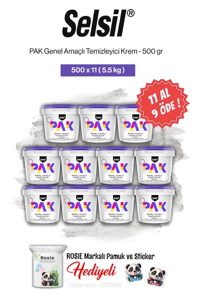 11 AL 9 ÖDE Selsil PAK Genel Amaçlı Temizleyici Krem 500 gr ve rosie pamuk ürün görseli 1