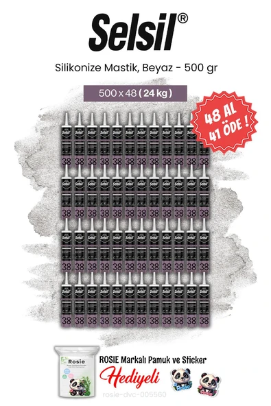 Selsil 48 AL 41 ÖDE, 500 gr Silikonize Mastik, Beyaz ve rosie pamuk ürün görseli 1