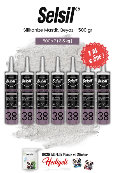 Selsil Silikonize Mastik, 500 gr, Beyaz 7 AL 6 ÖDE ve rosie pamuk ürün görseli 1