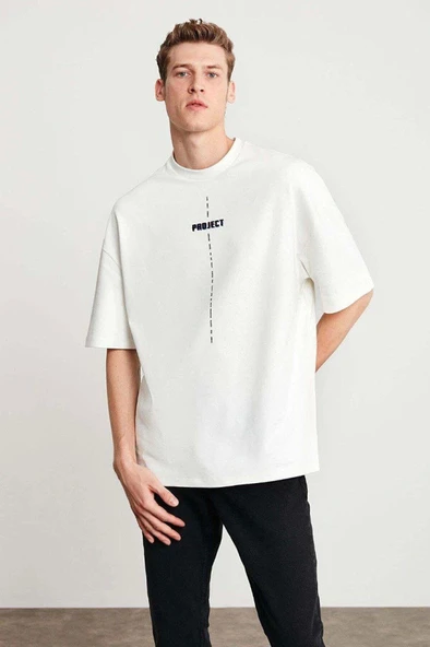Unisex Baskılı Oversize T-Shirt - Beyaz ürün görseli 1