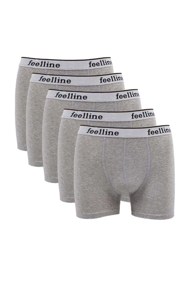 5 adet Feelline Gri Pamuklu Doğal Likralı Erkek Boxer ürün görseli 1