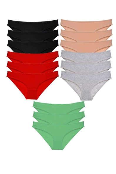 15 adet Süper Eko Set Likralı Kadın Slip Külot Siyah Kırmızı Ten Gri Yeşil ürün görseli 1