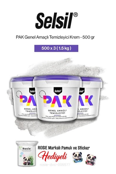 Selsil 3'lü PAK Genel Amaçlı Temizleyici Krem 500 gr ve rosie pamuk ürün görseli 1