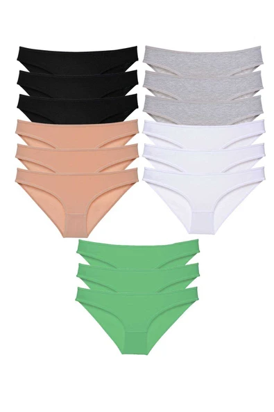 15 adet Süper Eko Set Likralı Kadın Slip Külot Siyah Ten Gri Beyaz Yeşil ürün görseli 1