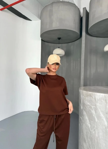 Unisex Bisiklet Yaka Baskılı Oversize T-Shirt - Gri ürün görseli 1