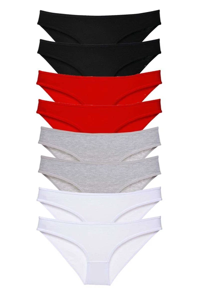 8 adet Süper Eko Set Likralı Kadın Slip Külot Siyah Kırmızı Gri Beyaz ürün görseli 1