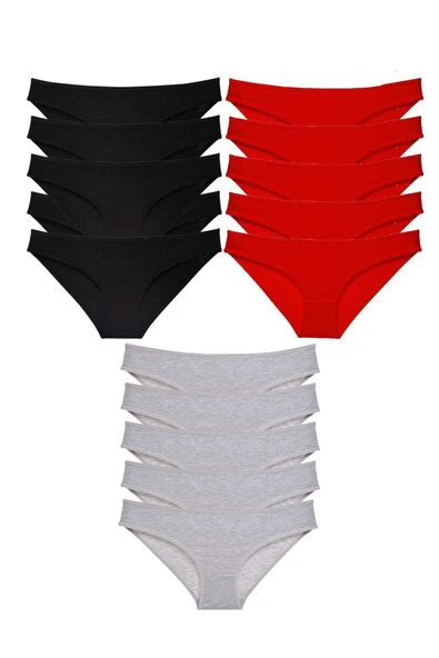 15 adet Süper Eko Set Likralı Kadın Slip Külot Siyah Kırmızı Gri ürün görseli 1