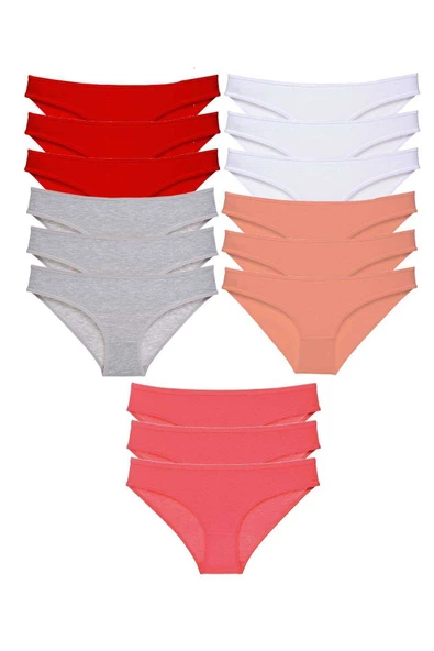 15 adet Süper Eko Set Likralı Kadın Slip Külot Kırmızı Gri Beyaz Pudra Fuşya ürün görseli 1