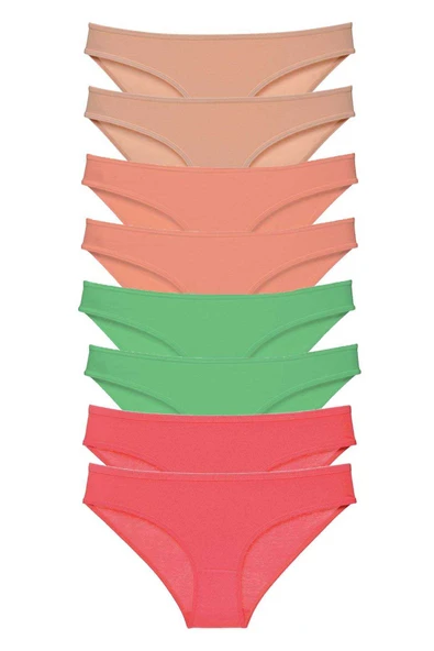 8 adet Süper Eko Set Likralı Kadın Slip Külot Ten Pudra Yeşil Fuşya ürün görseli 1