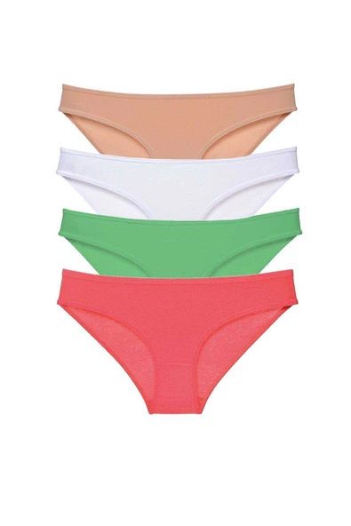 4 adet Süper Eko Set Likralı Kadın Slip Külot Ten Pudra Yeşil Fuşya ürün görseli 1
