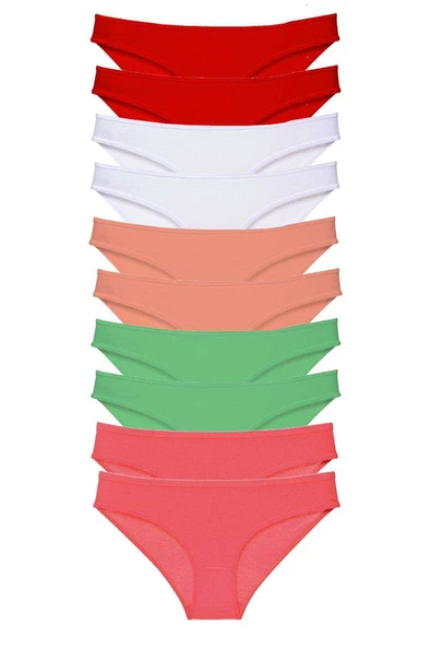 10 adet Süper Eko Set Likralı Kadın Slip Külot Kırmızı Beyaz Pudra Yeşil Fuşya ürün görseli 1