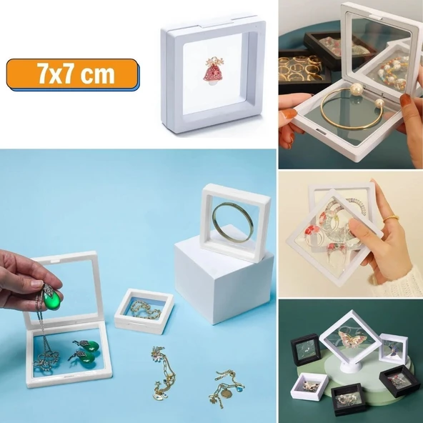 BUFFER® 7x7 cm Standlı 3D Takı Ziynet Hatıra Koleksiyon Saklama Kutusu Şeffaf Film Çerçevesi ürün görseli 1