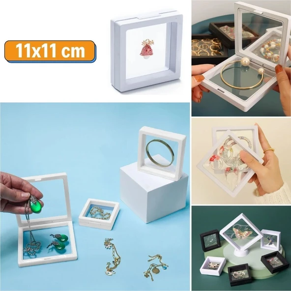 BUFFER® 11x11cm Standlı 3D Takı Ziynet Hatıra Koleksiyon Saklama Kutusu Şeffaf Film Çerçevesi ürün görseli 1