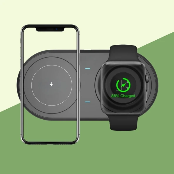 BUFFER® 2si 1arada Kablosuz Saat,Kulaklık ve Telefon Hızlı Şarj Etme Aparatı ürün görseli 1