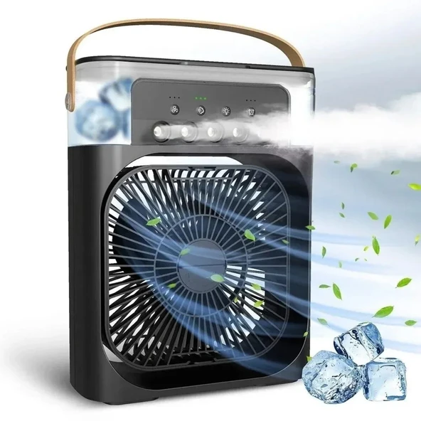 BUFFER® Taşınabilir 3 Farklı Mod Ayarlı 7 Farklı Led Işıklı Sulu Soğutmalı Taşınabilir Masaüstü USB Fan Vantilatör ürün görseli 1