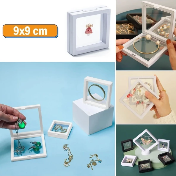 BUFFER® 9x9 cm Standlı 3D Takı Ziynet Hatıra Koleksiyon Saklama Kutusu Şeffaf Film Çerçevesi ürün görseli 1