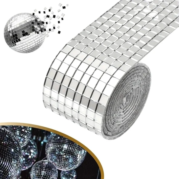 BUFFER®1 Metre Uzunluğunda Gümüş Renk Aynalı Mozaik Taşlı Dekor Bandı 4 cm x 1 mt ürün görseli 1