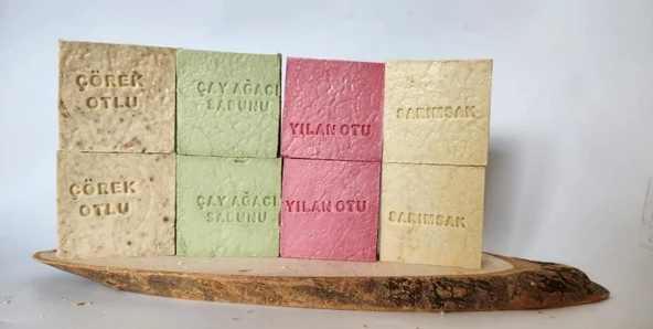 Doğal Üretim Sabunu Karışık (Çörekotu-Çay Ağacı-Yılan Otu-Sarımsak) 8'li Set ürün görseli 1