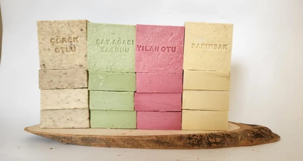 Doğal Üretim Sabunu Karışık (Çörekotu-Çay Ağacı-Yılan Otu-Sarımsak)16'lı Set ürün görseli 1