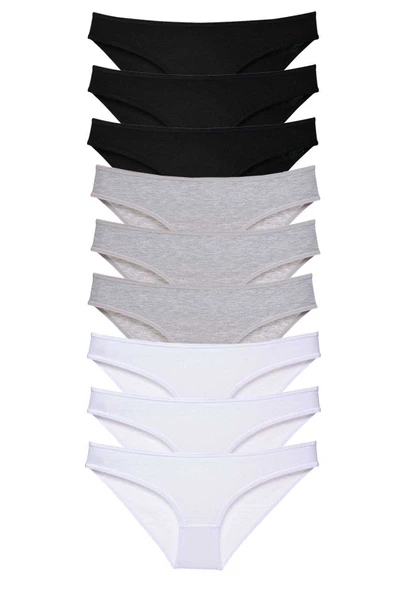 9 adet Süper Eko Set Likralı Kadın Slip Külot Siyah Gri Beyaz ürün görseli 1
