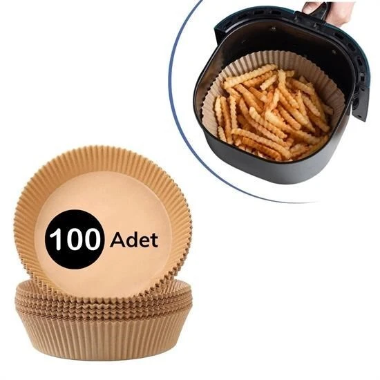BUFFER®100 Adet  Air Fryer Pişirme Kağıdı Tek Kullanımlık  Yağlı Kağıdı Yuvarlak Tabak Model ürün görseli 1