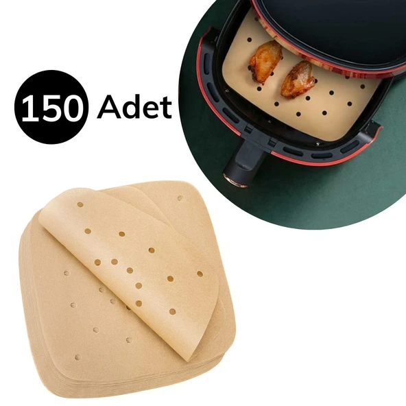 BUFFER® 150 Adet Air Fryer Pişirme Kağıdı Tek Kullanımlık Hava Fritöz Yağ Geçirmez Yapışmaz Gıda Pişirme Kağıdı Delikli Kare Model ürün görseli 1