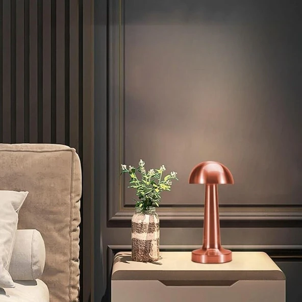 BUFFER® Mantar Model Bronz Renk Şarjlı Dokunmatik 3 Renkli LED Masa Lambası ürün görseli 1