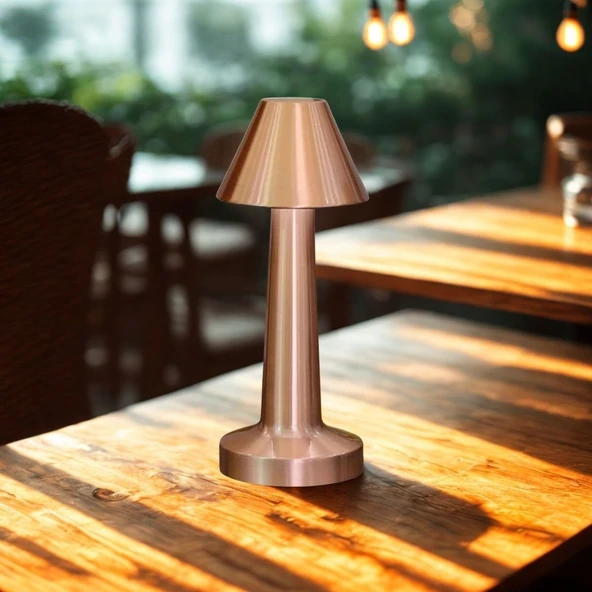 BUFFER® Çatı Model Bronz Renk Şarjlı Dokunmatik 3 Renkli LED Masa Lambası ürün görseli 1