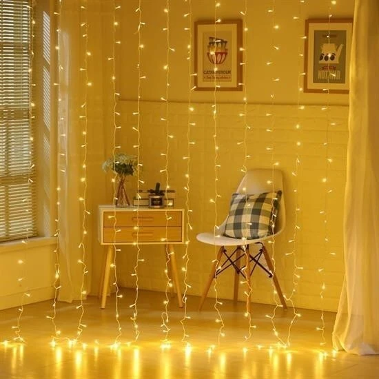 BUFFER® 8 Fonksiyonlu 200 Led 10 Saçak Şerit Led 2x2 Perde İp Led  (Gün Işığı) ürün görseli 1