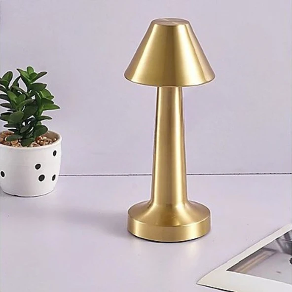 BUFFER® Çatı Model Gold Renk Şarjlı Dokunmatik 3 Renkli LED Masa Lambası ürün görseli 1
