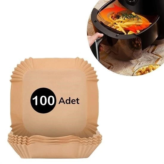 BUFFER® 100 Adet Air Fryer Pişirme Kağıdı Tek Kullanımlık  Gıda Yağlı Kağıdı Kare Tabak Model ürün görseli 1