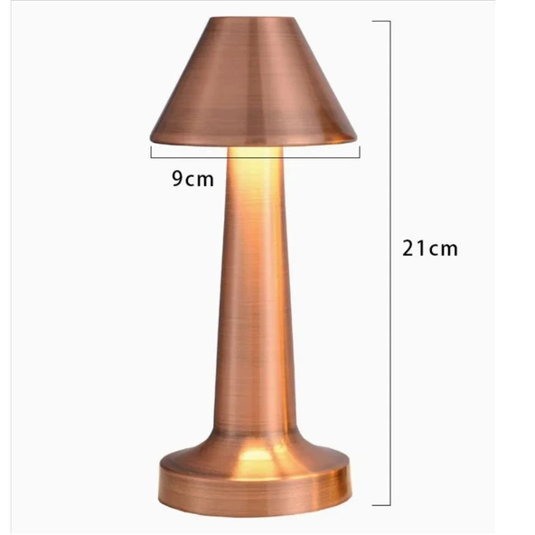 BUFFER® Çatı Model Bronz Renk Şarjlı Dokunmatik 3 Renkli LED Masa Lambası - Resim 4