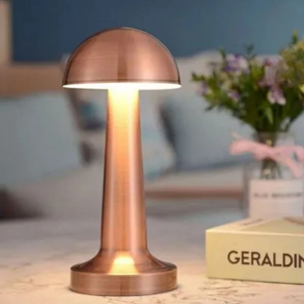 BUFFER® Mantar Model Bronz Renk Şarjlı Dokunmatik 3 Renkli LED Masa Lambası - Resim 4