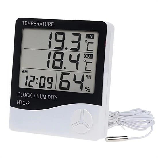 BUFFER® İç ve Dış Ortam Sıcaklığını Ölçebilen LCD Ekran Saat Göstergeli Alarmlı Nem Ölçer Termometre ürün görseli 1
