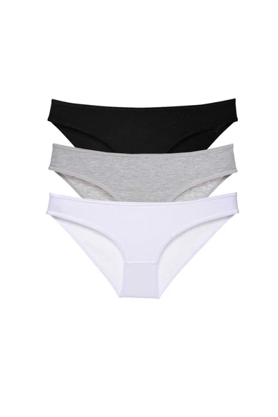 3 adet Süper Eko Set Likralı Kadın Slip Külot Siyah Gri Beyaz ürün görseli 1
