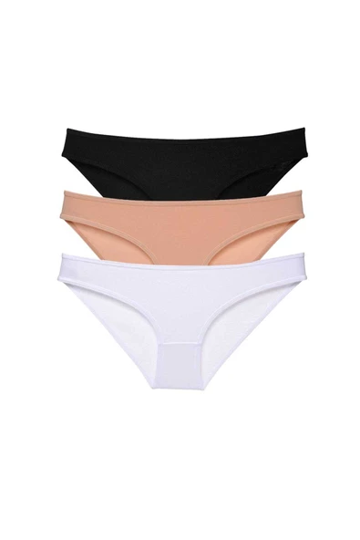 3 adet Süper Eko Set Likralı Kadın Slip Külot Siyah Ten Beyaz ürün görseli 1